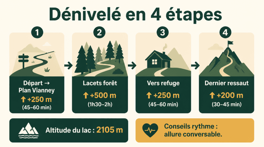 Infographie du D+ par tronçons jusqu’au lac