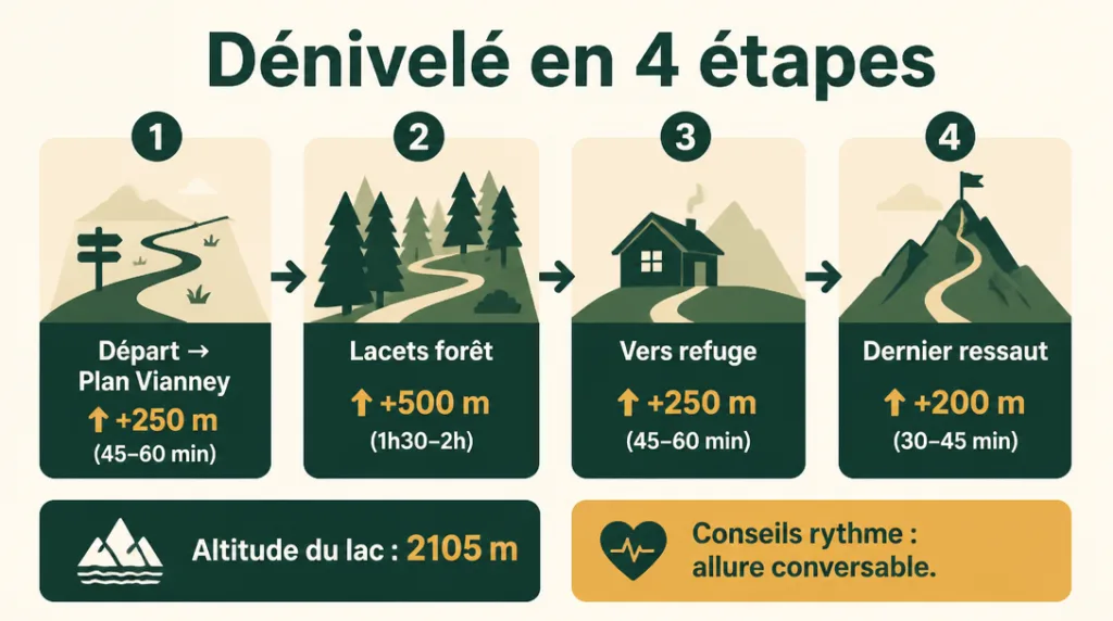 Infographie du D+ par tronçons jusqu’au lac