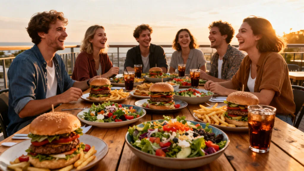 Burgers et salades pour grande tablée conviviale