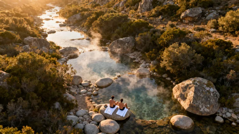 Vasques de source chaude gratuite en Corse dans une rivière