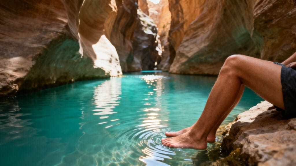 Piscine naturelle turquoise dans un canyon ensoleillé