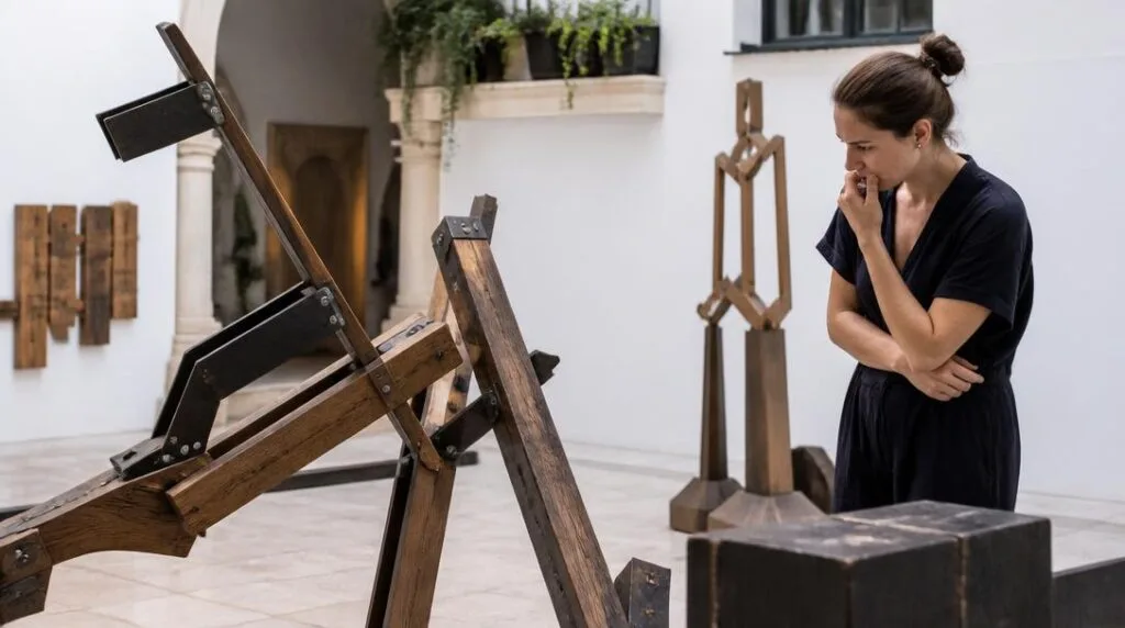 Installation d’art contemporain dans une cour ancienne