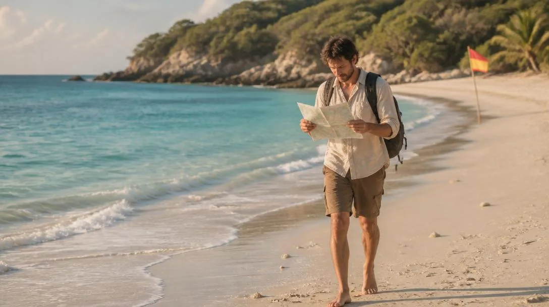Voyageur prudent sur une plage aux Bahamas