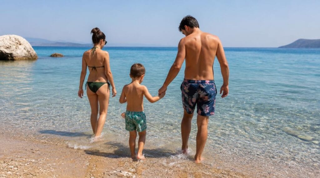 Baignade familiale sur une plage de sable Marseille