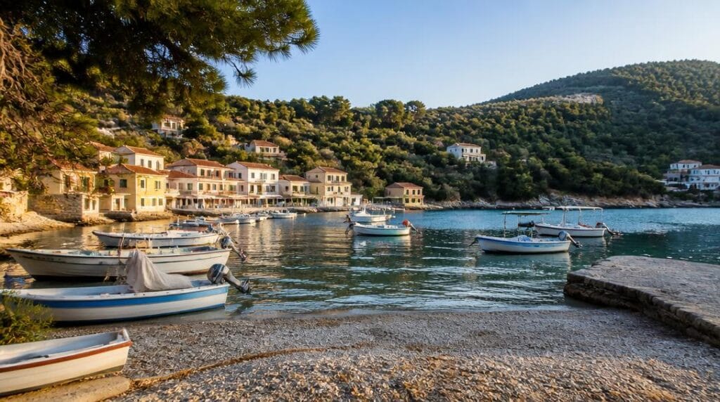 Petite crique et port sur une île italienne