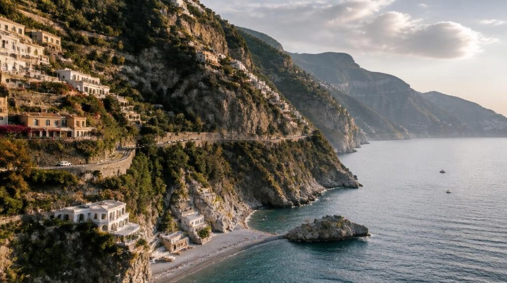 Falaises et crique pour plages de la côte amalfitaine