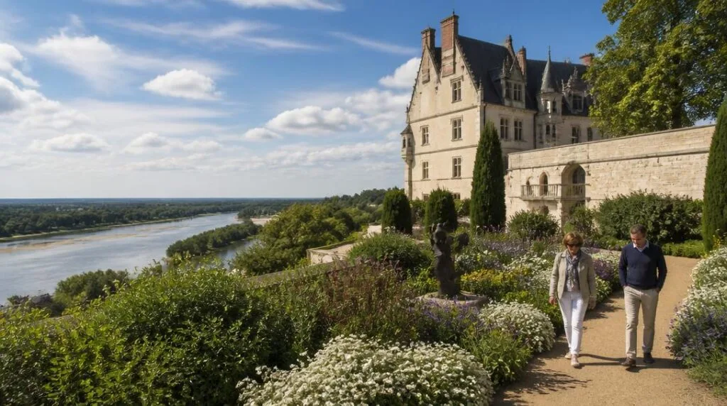 Jardins paysagers et résidence surplombant la Loire