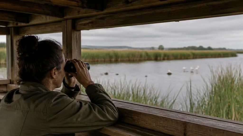 Observatoire d'oiseaux au bord des marais