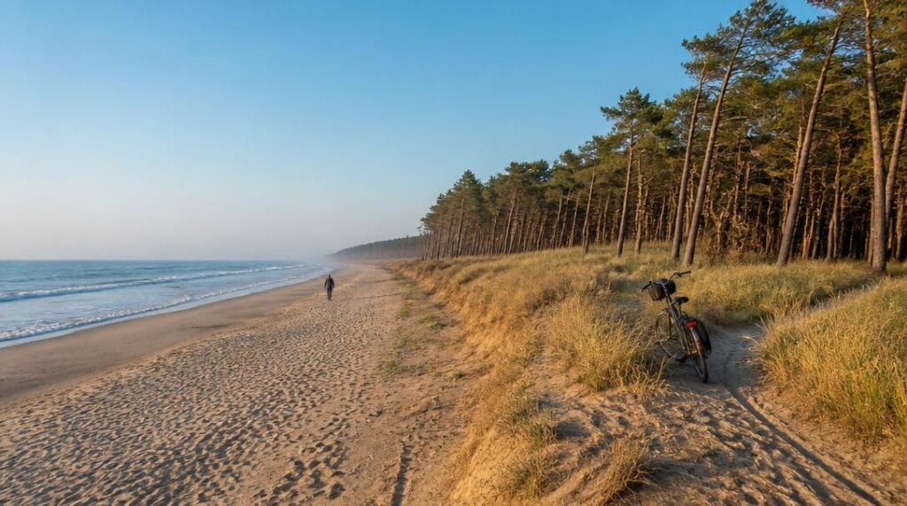 Plage sauvage avec dunes et pinède près de Lacanau