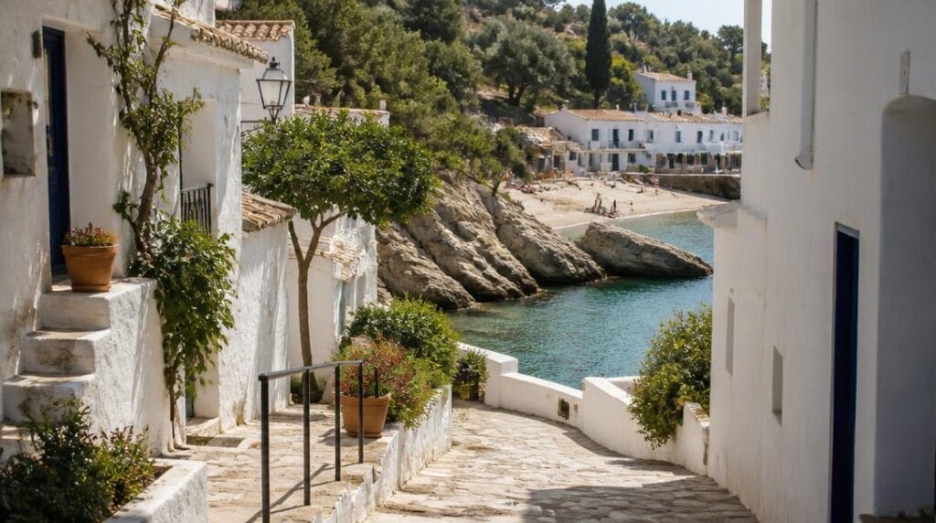 Village blanc et crique des Pouilles en bord de mer