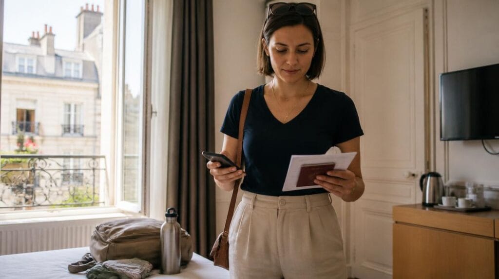 Documents et téléphone préparés pour un voyage serein en Égypte