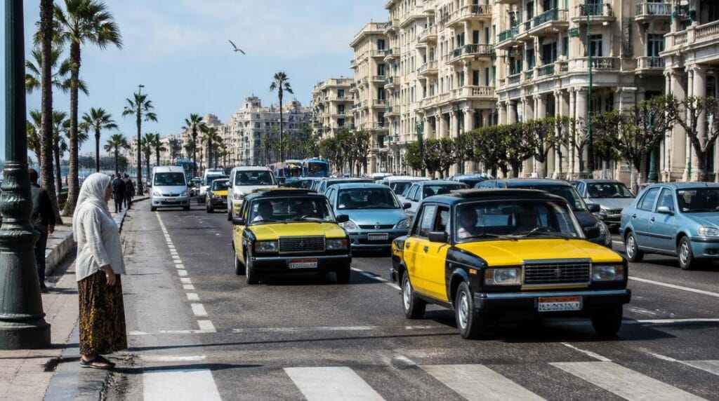Taxi et circulation urbaine en Égypte pour voyageurs prudents