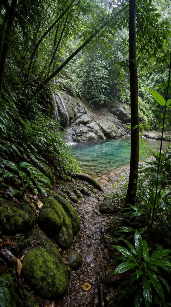 Sentier de randonnée vers un bassin tropical sauvage