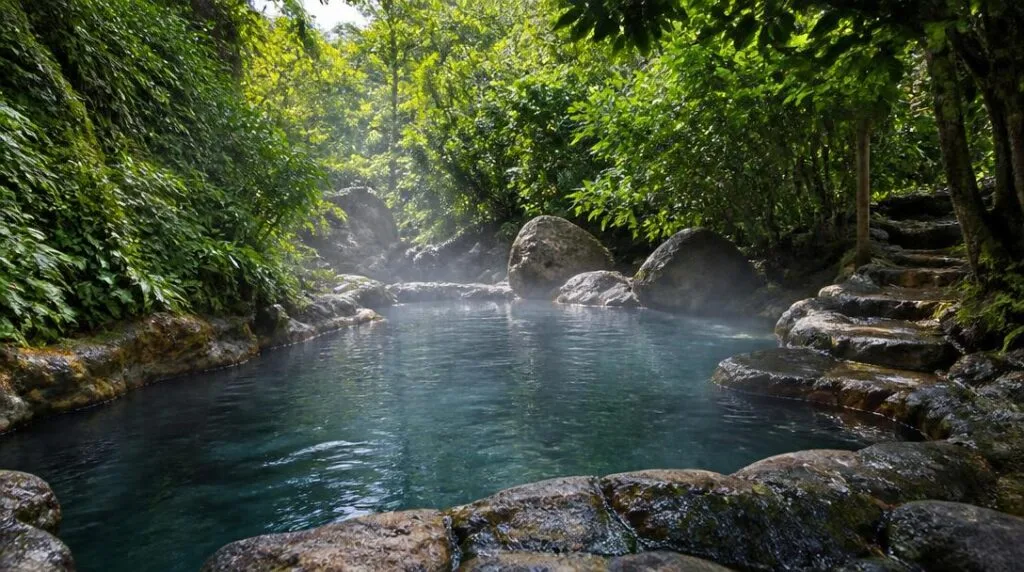 Source chaude au cœur de la forêt tropicale