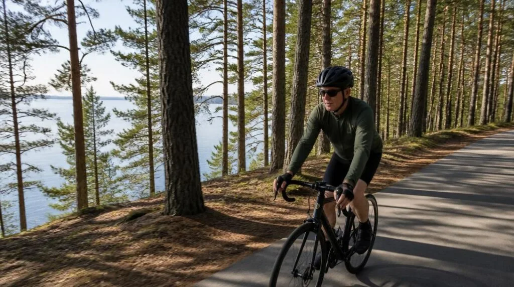 Vélo sur piste cyclable au cœur des pins