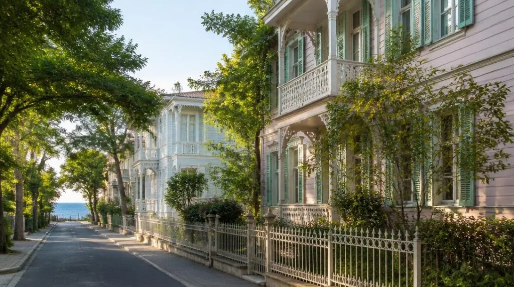 Villas anciennes dans un quartier arboré près de la mer