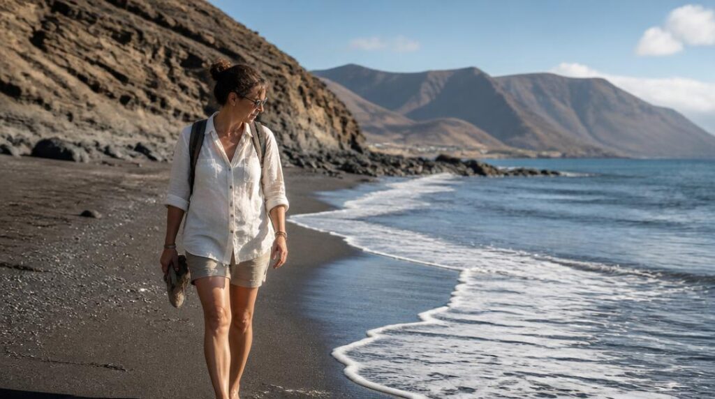 Plage volcanique pour des vacances d'hiver au soleil